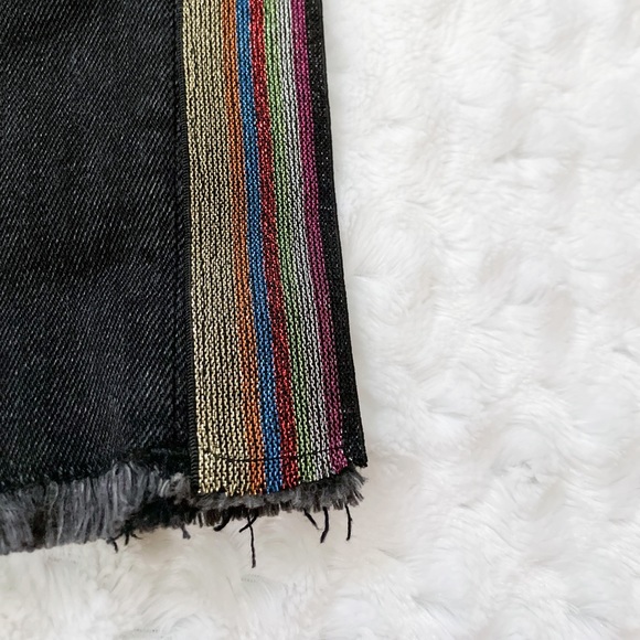 NWT-AQUA Glitter Side Striped Black Frayed Jeans - Picture 6 of 12